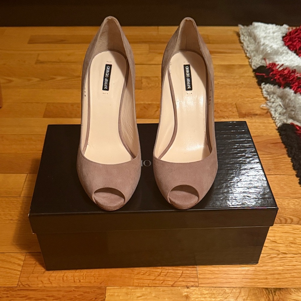 Giorgio Armani Taupe Peep-Toe Heels